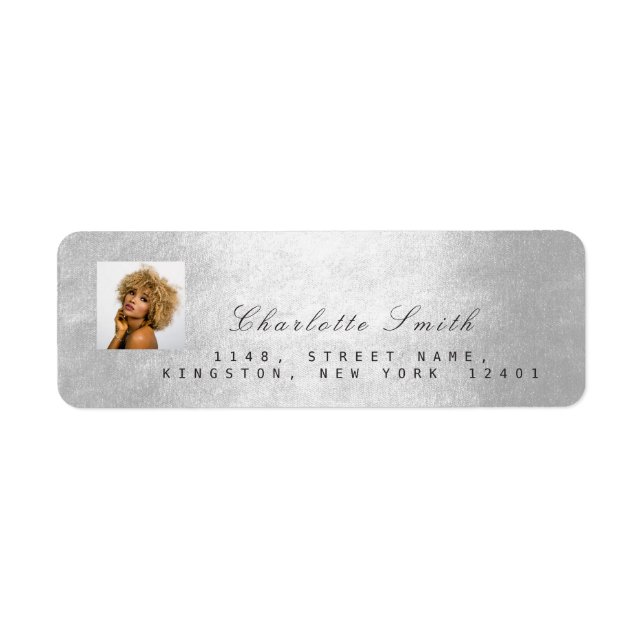 Photo Silver Grey RSVP Adress Name Metallic Minima (Front)