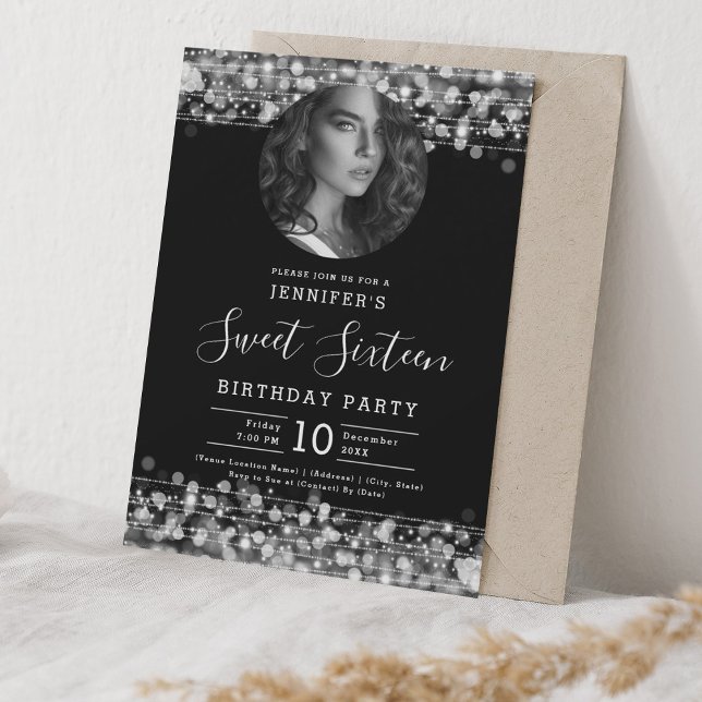 PHOTO Silver Sparkles Sweet 16 Birthday Party Invitation (PHOTO Silver Sparkles Sweet 16 Birthday Party Invitation)