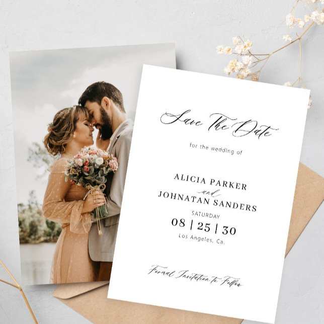 Photo simple elegant black and white wedding save the date (Creator Uploaded)