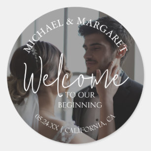 Photo Simple Elegant Thank You Wedding Favour Classic Round Sticker
