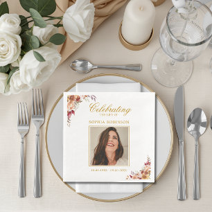 Photo Simple Funeral Floral Memorial Napkin
