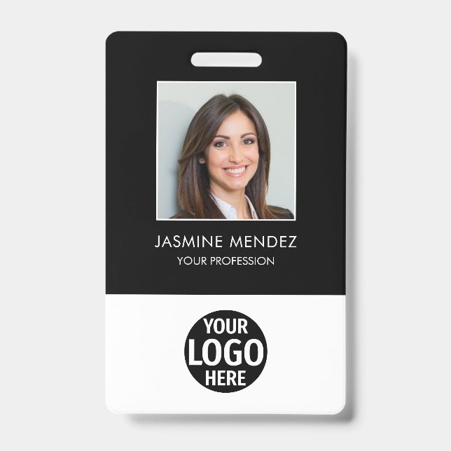 Photo Simple Logo Employee QR Code Barcode ID Badge (Front)