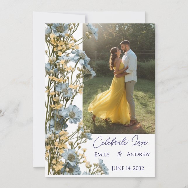 Photo Simple Modern Floral Wedding Invitation (Front)