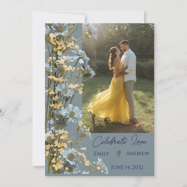 Photo Simple Modern Floral Wedding Invitation (Front)
