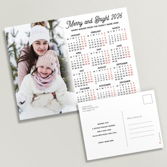Photo Simple Modern White Calendar 2026 Family Holiday Postcard (Creator Uploaded)