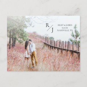 Photo Simple Monogram Wedding Save the Date Postcard