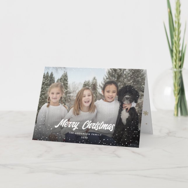 Photo Snow Snowflakes Merry Christmas Card (Front)