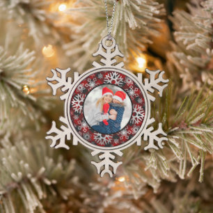 Photo snowflake pewter christmas ornament