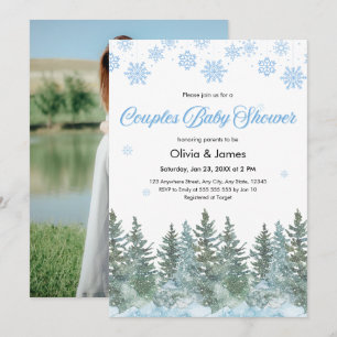 Photo Snowflakes Pine Winter Couples Baby Shower  Invitation