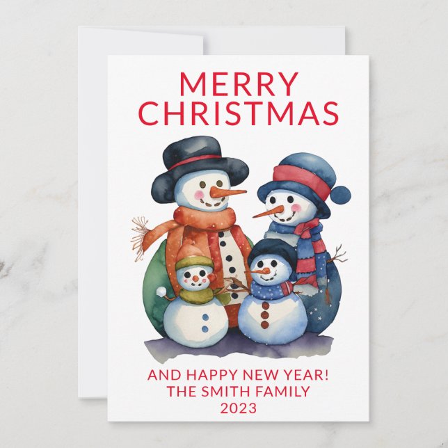 Photo Snowman Family Presents Red Christmas Invitation (Front)