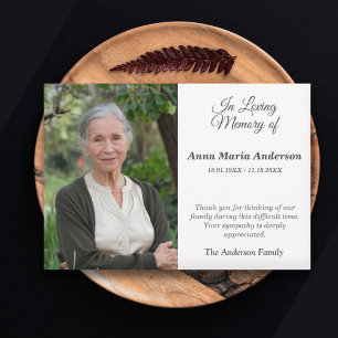 Photo Sober Funeral Thank You Card