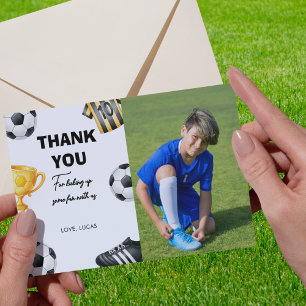 Photo Soccer Sport Football Birthday Party Thank You Card