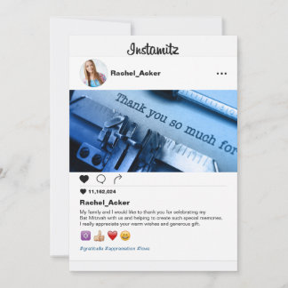 Photo Social Media Bat Mitzvah or Bar Mitzvah Thank You Card