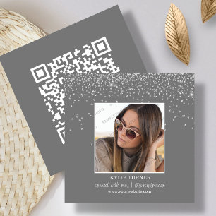 Photo   Social Media   Grey Glitter   QR Code   Square Business Card