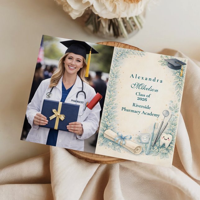 Photo Soft Blue White Coat Dentist Graduation  Announcement (Creator Uploaded)