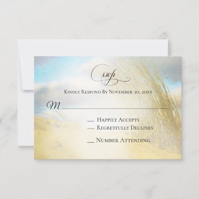 *~* Photo Soft Dune Beach Grass  RSVP Wedding Card (Front)