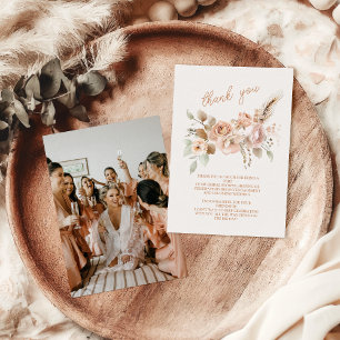 Photo Soft Pink Floral Pampas Grass Bridal Shower Thank You Card