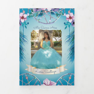 Photo Spanish Turqouise Dream catcher Quinceanera Tri-Fold Invitation