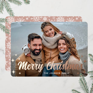 PHOTO Sparkle Merry Christmas Greeting Rose Gold