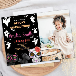 Photo Spooky Black Halloween Birthday Invitations