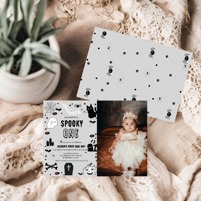 Photo Spooky One Halloween first birthday party Invitation (Creator Uploaded)