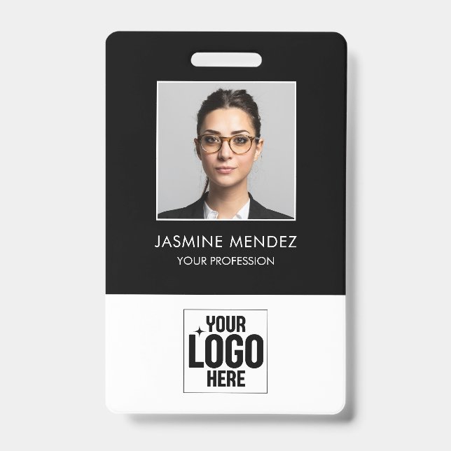 Photo Square Logo Employee QR Code Barcode ID Badge (Front)