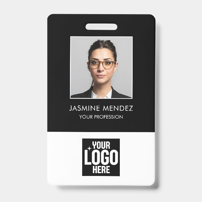 Photo Square Logo Employee QR Code Barcode ID Badge (Front)