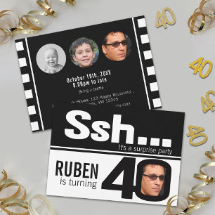 Photo ssh men black white 40th birthday 4 photos invitation