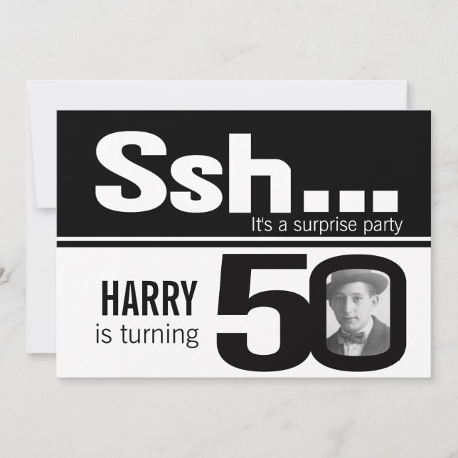 Photo ssh men black white 50th birthday invite (Front)