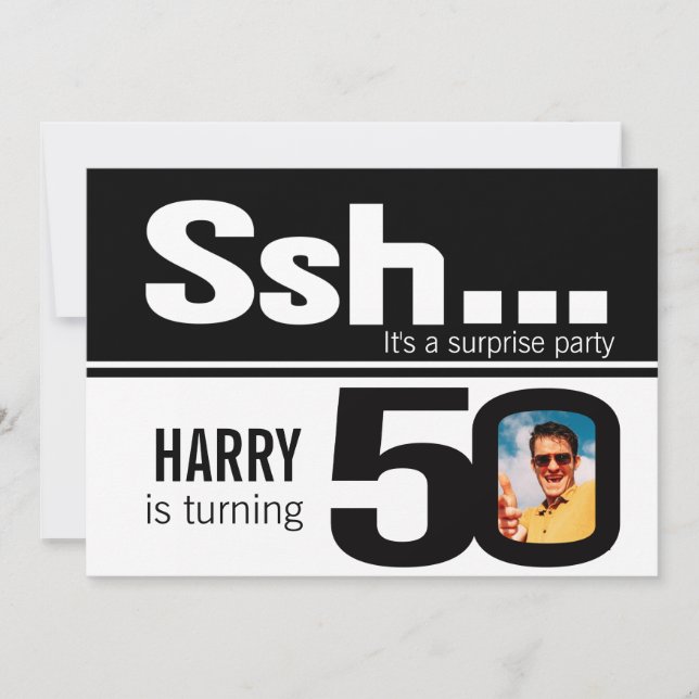 Photo ssh men black white 50th birthday invite (Front)