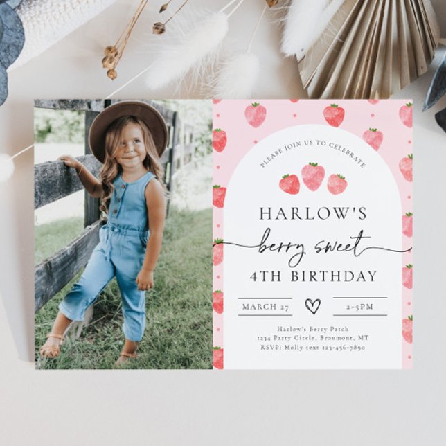 Photo Strawberry Birthday Invitation | Strawberry (Creator Uploaded)
