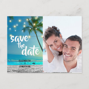Photo String Lights Tropical Beach Save The Date Z Announcement Postcard