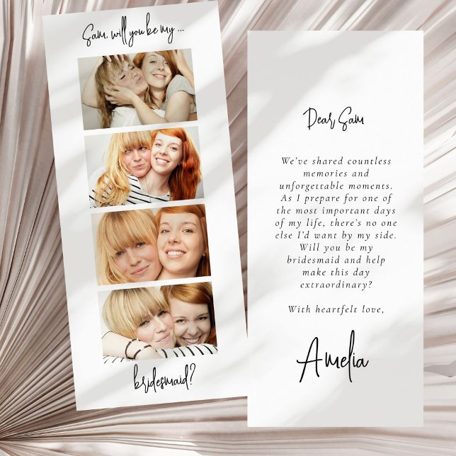 Photo Strip 4 Pictures Bridesmaid Proposal Card (Front and back view)