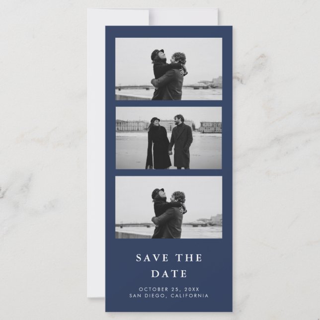 Photo Strip QR Code Navy Blue Wedding (Front)