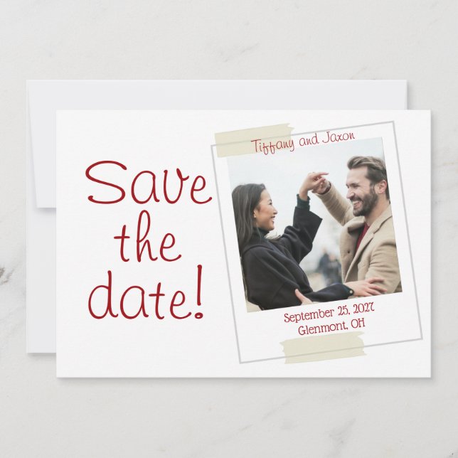 Photo Style Red and White Save the Date Invitation (Front)