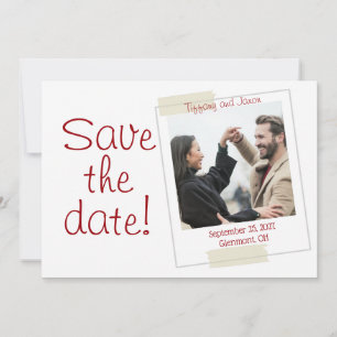 Photo Style Red and White Save the Date Invitation