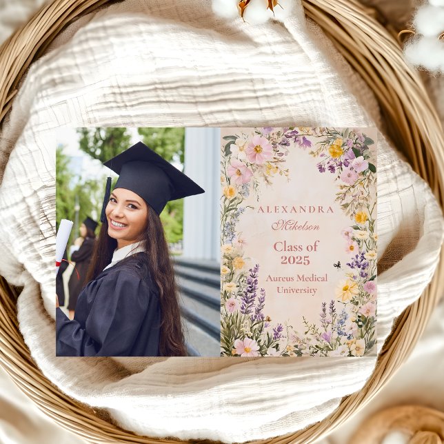 Photo Stylish Wildflower Meadow Garden Graduation  Announcement (Creator Uploaded)