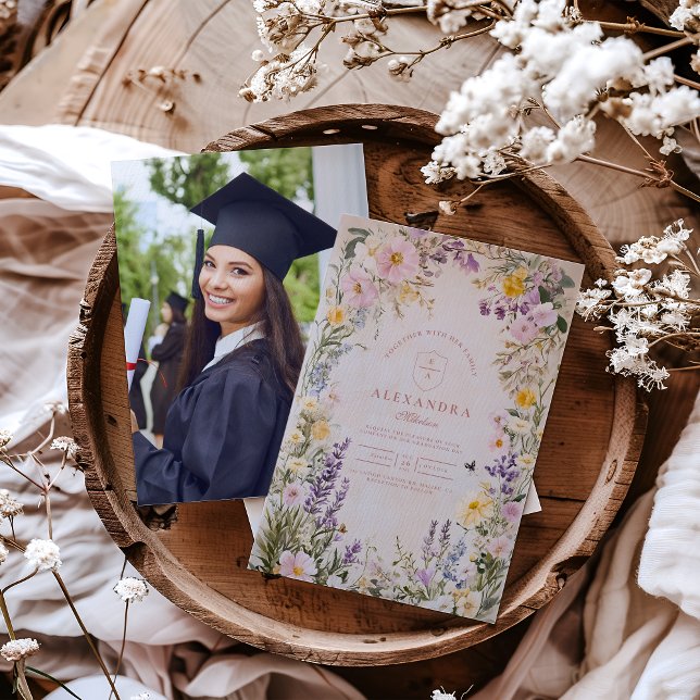 Photo Stylish Wildflower Meadow Garden Graduation  Invitation (Creator Uploaded)
