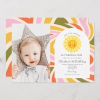 Photo Sun Rainbow Retro Boho Wavy 1st Birthday
