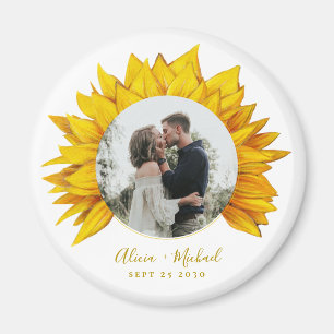 Photo sunflower rustic wedding save the date magnet