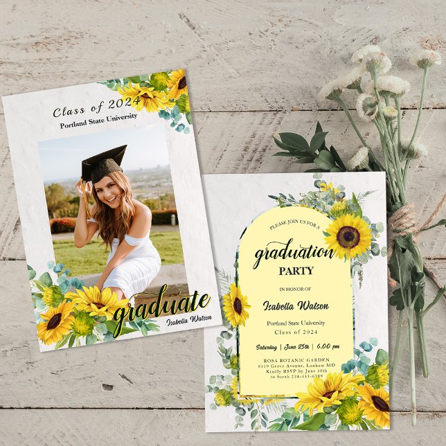 Photo Sunflower Script Graduation Party Invitation (Photo Sunflower Script Graduation Party Invitation)