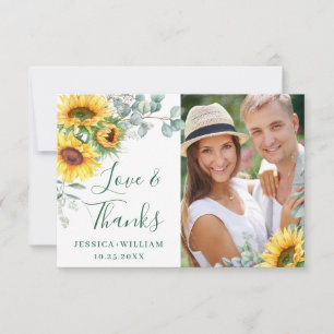 PHOTO Sunflowers Eucalyptus Rustic Wedding Thank You Card