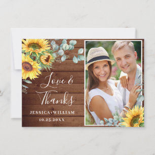 PHOTO Sunflowers Eucalyptus Wedding Rustic Thank You Card