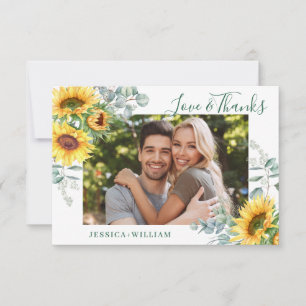 PHOTO Sunflowers Eucalyptus Wedding Rustic Thank You Card