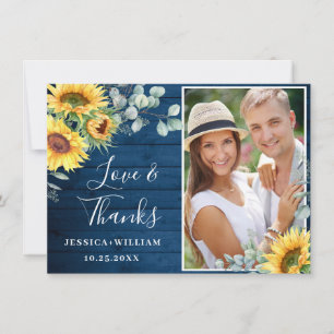 PHOTO Sunflowers Eucalyptus Wedding Rustic Thank You Card