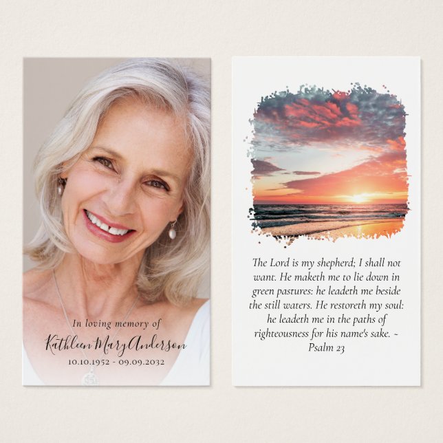 Photo Sunset Memorial Prayer Card (Front & Back)