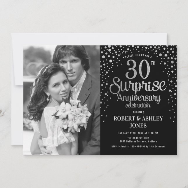 Photo Surprise 30th Anniversary - Black Silver Invitation (Front)