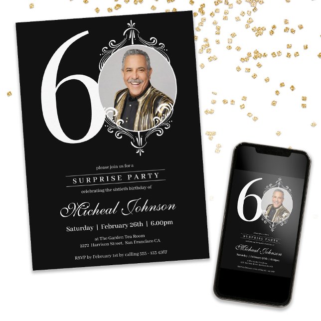 Photo Surprise 60th Birthday Party  Invitation (Photo Surprise 60th Birthday Party Invitation)
