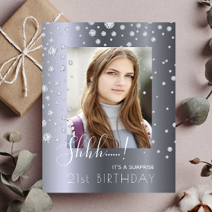 Photo Surprise Birthday silver diamond invitation Postcard