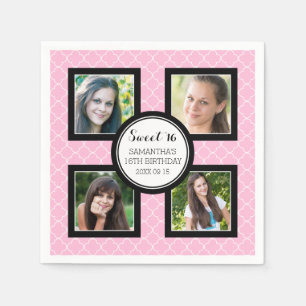 Photo Sweet 16 Birthday Napkin Light Pink